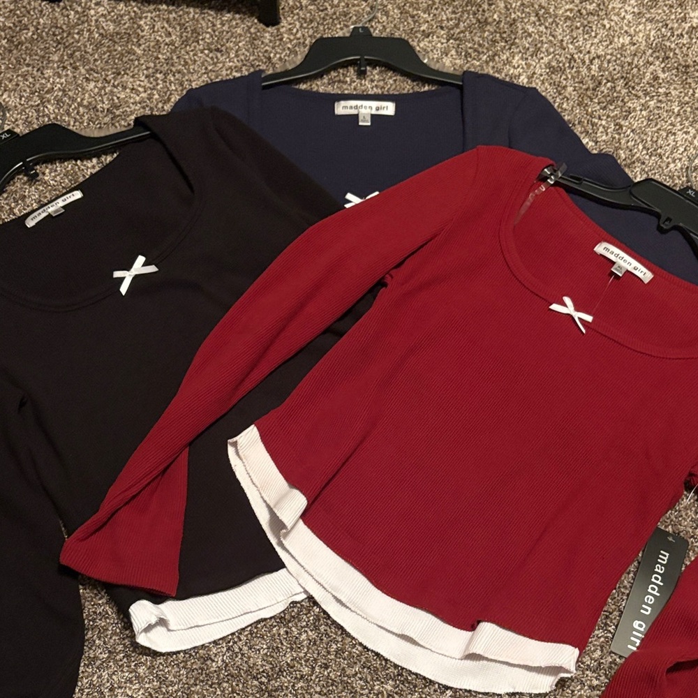 Madden Girl Deep Blue or Black Long Sleeve Top with Bow (price for one)